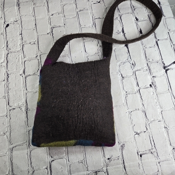 Vtg Rising Tide felted wool hobo hippie boho festival bag purse nepal - Picture 5 of 9